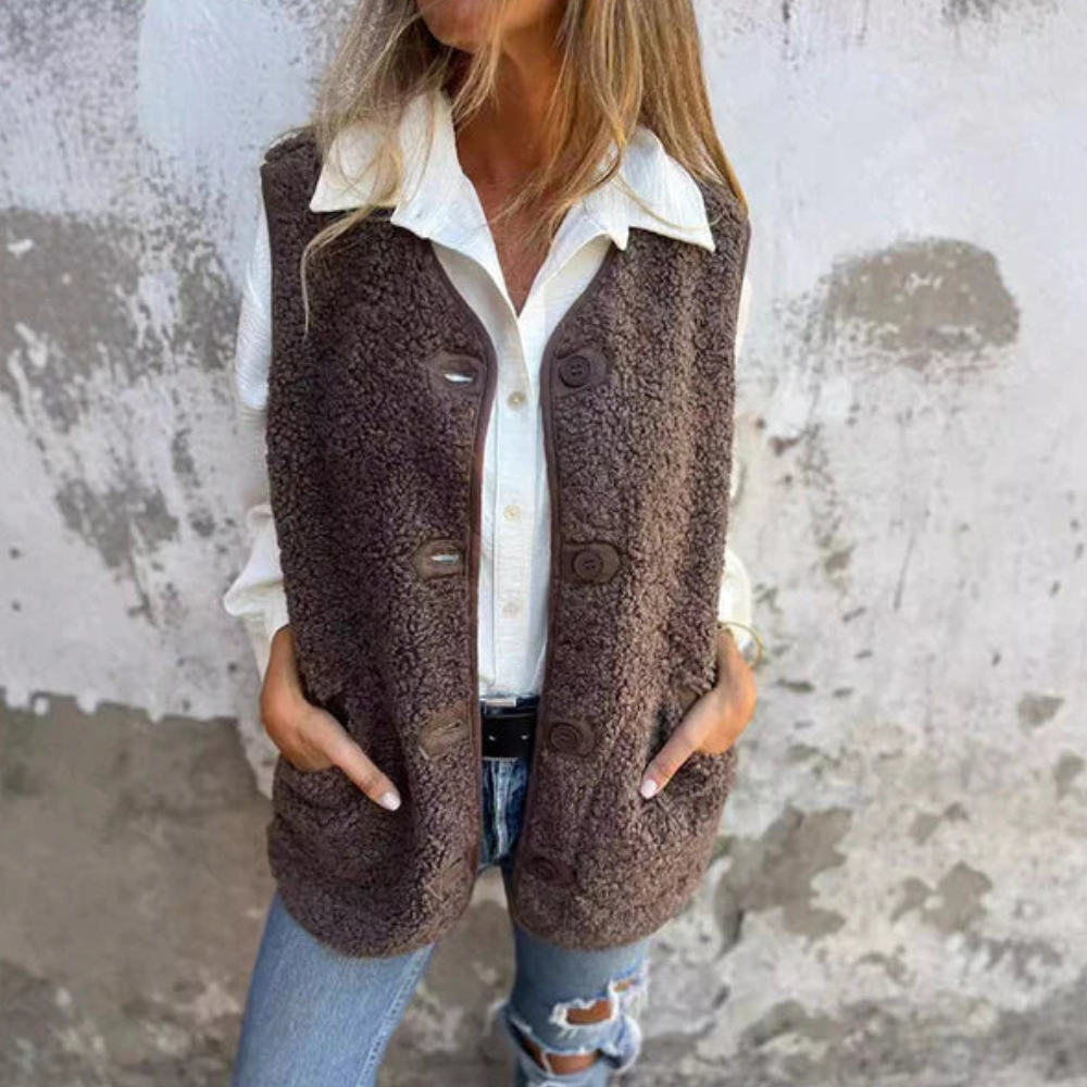 Tuva™ | Mysig teddyväst med knappar