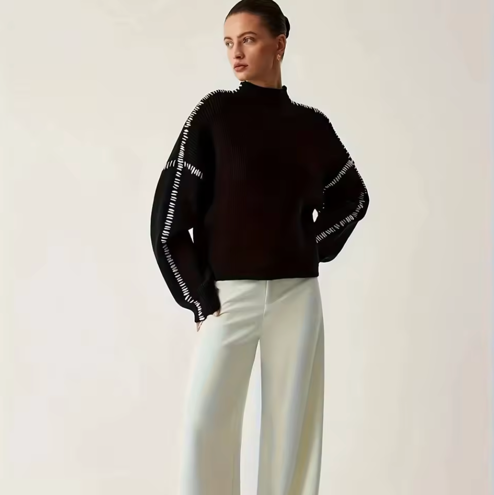 Johanna™ | Oversized Stickad Tröja med Kontrastdetaljer