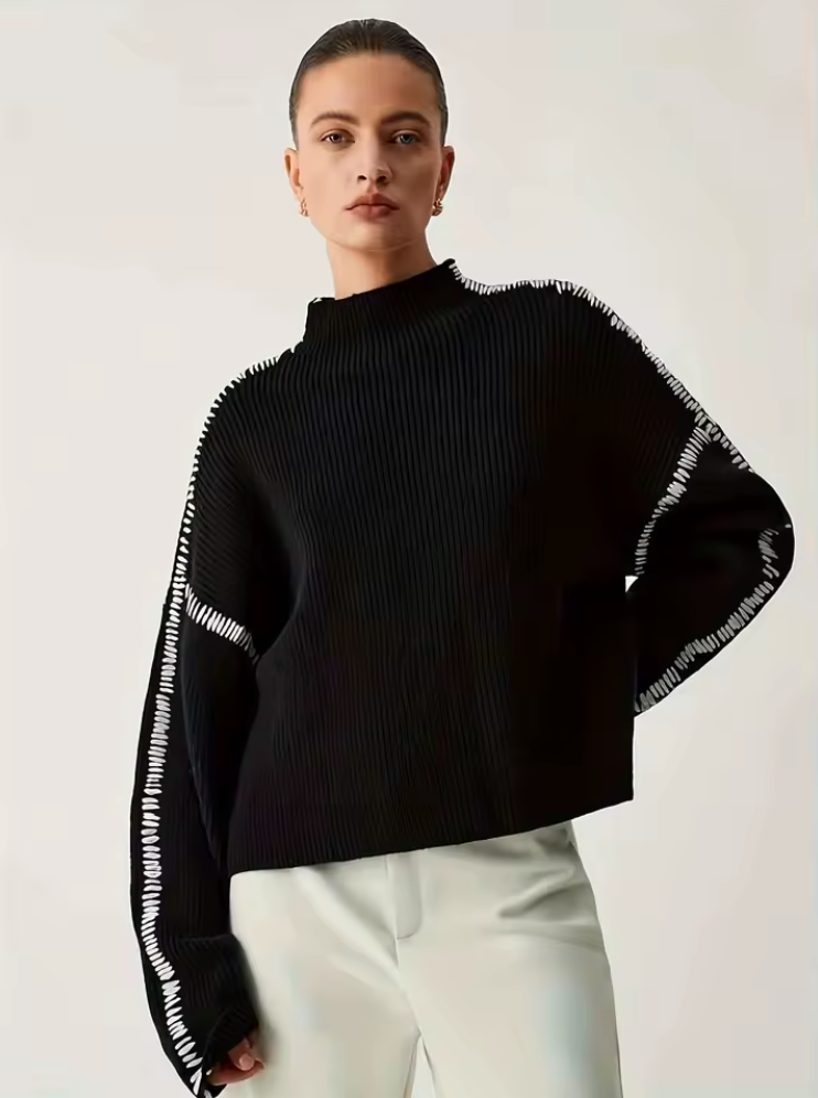 Johanna™ | Oversized Stickad Tröja med Kontrastdetaljer