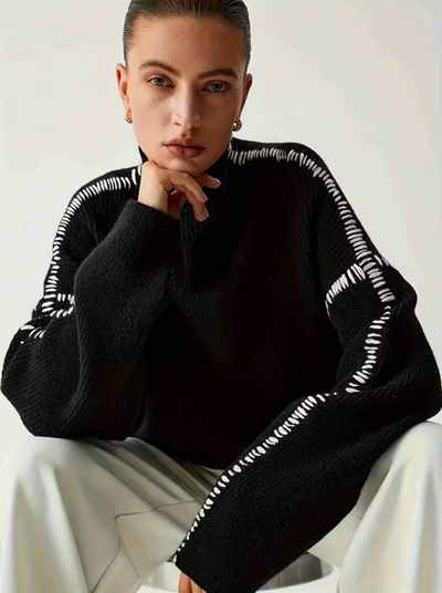 Johanna™ | Oversized Stickad Tröja med Kontrastdetaljer