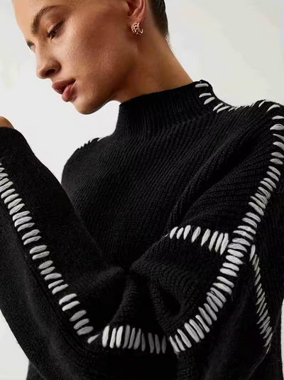 Johanna™ | Oversized Stickad Tröja med Kontrastdetaljer